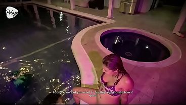 La sirena se venga con su polla en la piscina